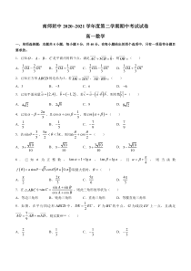 江苏省南京师范大学附属中学2020-2021学年高一下学期期中考试数学试题 含答案