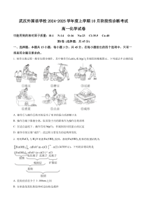 湖北省武汉外国语学校2024-2025年高一上学期10月阶段性诊断考试化学试题 Word版