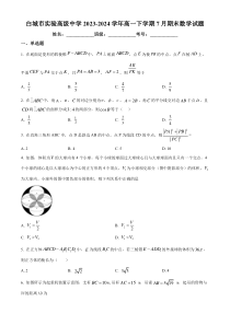 吉林省白城市实验高级中学2023-2024学年高一下学期7月期末考试 数学 Word版含解析