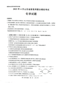 山东省2023届高三下学期4月新高考联合模拟考试化学试卷（图片版） PDF版含答案