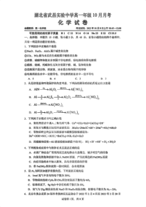 湖北省武汉市武昌实验中学2023-2024学年高一上学期10月月考化学试题+扫描版含答案