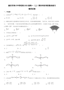 重庆市育才中学校高2025届高一（上）期末考试考前最后练习数学试卷