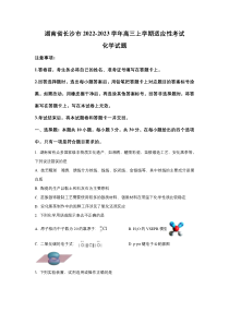 湖南省长沙市2023届高三上学期新高考适应性考试化学试卷 含答案