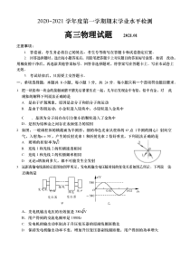 山东省青岛市黄岛区2021届高三上期末考试物理试题 含答案