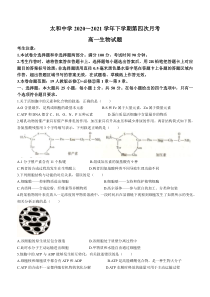 安徽省蚌埠市太和中学2020-2021学年高一下学期第四次月考生物试题含答案