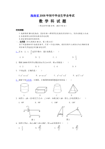 2008年海南中考数学试题及答案