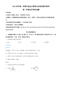 浙江省宁波市2023-2024学年高一上学期11月期中考试化学试题  含解析