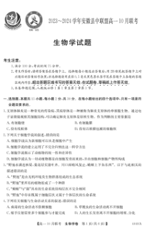 安徽省县中联盟2023~2024年高一10月联考生物学试卷