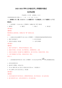 《2022-2023学年九年级化学第一学期同步精品课堂（沪教版·上海）》期中测试卷（解析版）