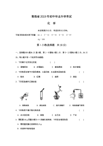 《青海中考真题化学》2019年青海省中考化学试题（空白卷）