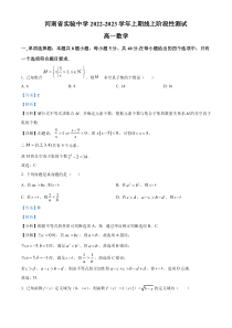 河南省实验中学2022-2023学年高一上学期期中数学试题  含解析