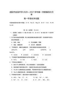 陕西省咸阳市实验中学2020-2021学年高一上学期第四次月考化学试卷 含答案