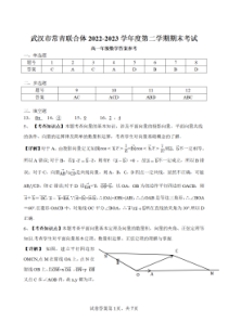 湖北省武汉市常青联合体2022-2023学年高一下学期期末考试数学试题答案