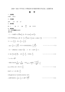 辽宁省沈阳市郊联体2021届高三上学期期末考试数学试题 答案