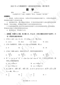 湖南省湖湘教育三新探索协作体2022-2023学年高一下学期期中考试  数学