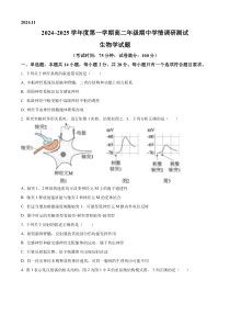 江苏省扬州市高邮市2024-2025学年高二上学期11月期中生物试题  Word版无答案