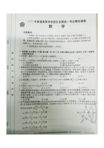 2021年普通高等学校招生全国统一考试模拟演练试题 数学