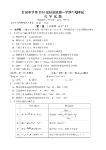 四川省什邡中学2024-2025学年高一上学期11月期中考试化学试题 Word版