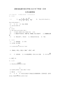 湖南省娄底市涟源市部分学校2024-2025学年高一上学期9月联考化学试题 Word版含答案