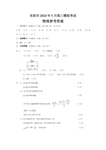 2023届浙江省东阳市高三5月模拟考试 物理答案