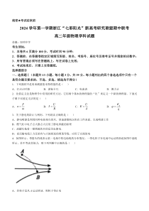 浙江省七彩阳光新高考研究联盟2024-2025学年高二上学期11月期中联考物理试题Word版含答案