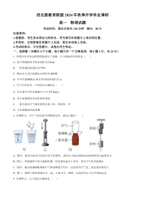 重庆市西北狼教育联盟2024-2025学年高一上学期开学学业调研联考物理试题 Word版含解析