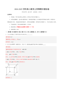 2024-2025学年高二上学期期中模拟考试数学试题（上海专用，测试范围：沪教版2020必修第三册第十-十一章） Word版含解析