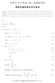 西藏拉萨市2020届高三第二次模拟考试数学（理）试题答案