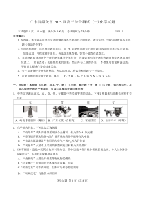 广东省韶关市2025届高三上学期11月综合测试 （一） 化学 Word版含答案