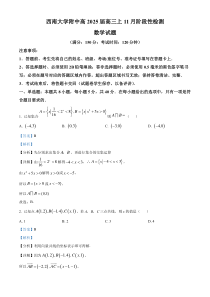 重庆市西南大学附属中学校2025届高三上学期11月阶段性检测数学试题 Word版含解析