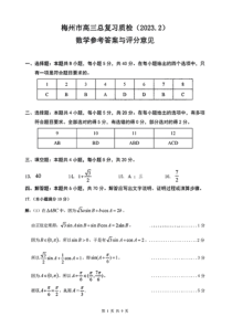 广东省梅州市2023届高三总复习质检（一模）数学试卷参考答案与评分意见