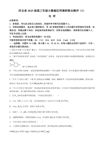 河北省2025届高三上学期大数据应用调研联合测评（I）化学 Word版含解析