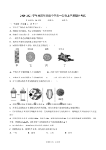 广东省深圳市高级中学2020-2021学年高一上学期期末测试生物试题 含答案