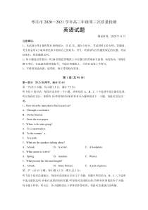 山东省枣庄市2021届高三上学期第三次质量检测英语试题含答案