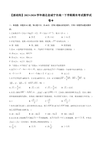 湖北省咸宁市2023-2024学年高一下学期期末考试数学试卷Word版含答案