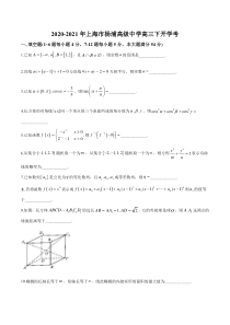 上海市杨浦高级中学2021届高三下学期开学考数学试题 含答案