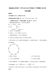 湖南永州市第一中学2023届高三上学期第三次月考化学试卷