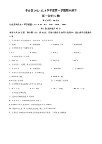 北京市丰台区2023-2024学年高一上学期期中考试+化学（A卷）+含解析