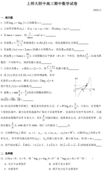 上海市上海师大附中2021届高三上学期期中考试数学试题 PDF版含答案