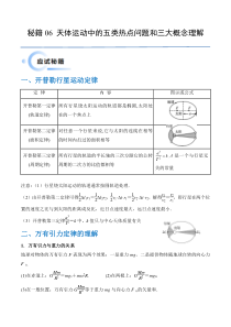 备战2024年高考物理抢分秘籍（新高考通用）秘籍06 天体运动中的五类热点问题和三大概念理解应用 Word版含解析