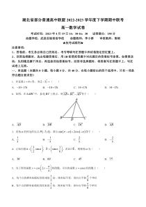 湖北省部分普通高中联盟2022-2023学年高一下学期期中联考数学试题含答案【武汉专题】