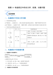 备战2024年高考物理抢分秘籍（新高考通用）秘籍14 电磁感应中的动力学、能量、动量问题 Word版含解析