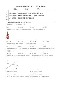 北京市北京师范大学附属中学2023-2024学年高一上学期期中考试物理试题  Word版无答案