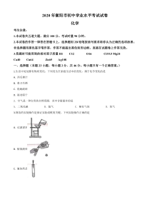 《湖南中考真题化学》《精准解析》湖南省衡阳市2020年中考化学试题（原卷版）