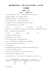 湖北省武汉市第十一中学2022-2023学年高一上学期10月月考化学试题（原卷版）【武汉专题】