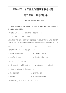 广西南宁市五中、九中、十中等16校2020-2021学年高二上学期期末联考数学（理）试题 含答案