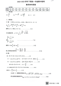 河南省郑州市十校2022-2023学年高一下学期期中联考数学试题答案