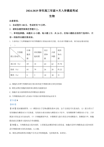 河北省新时代NT教育2024-2025学年高三入学摸底测试 生物答案