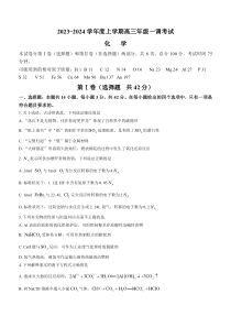 广东省河源市河源中学2024届高三上学期一调考试（9月）+化学+含解析