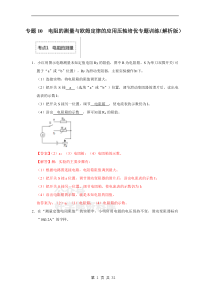 专题10  电阻的测量与欧姆定律的应用压轴培优专题训练（解析版）